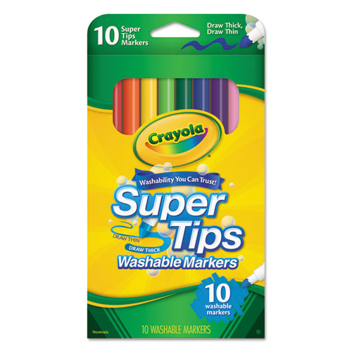Washable Super Tips Markers, Fine/Broad Bullet Tips, Assorted Colors, 10/Set-(CYO588610)