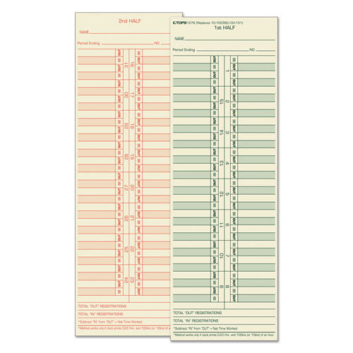 Time Clock Cards, Replacement for 10-100382/1950-9631, Two Sides, 3.5 x 10.5, 500/Box-(TOP1276)