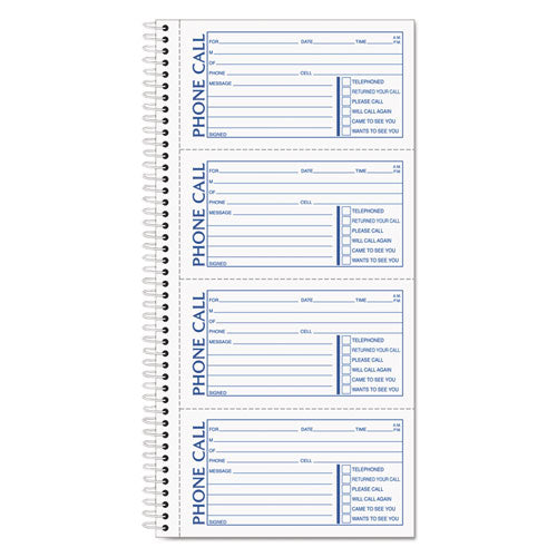 Spiralbound Message Book, Two-Part Carbonless, 5 x 2.75, 4 Forms/Sheet, 400 Forms Total-(TOP4003)