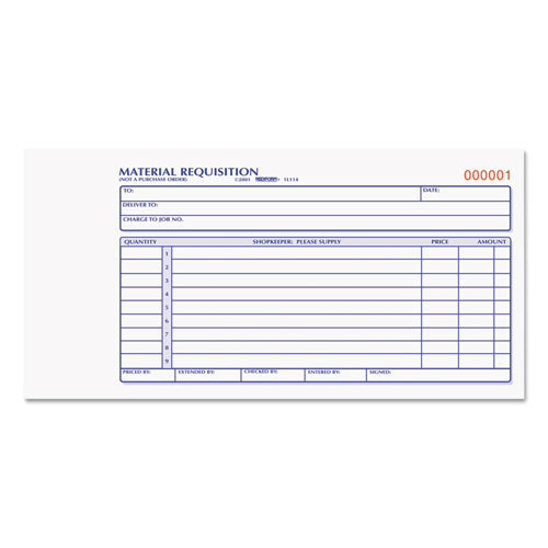 Material Requisition Book, Two-Part Carbonless, 7.88 x 4.25, 50 Forms Total-(RED1L114)
