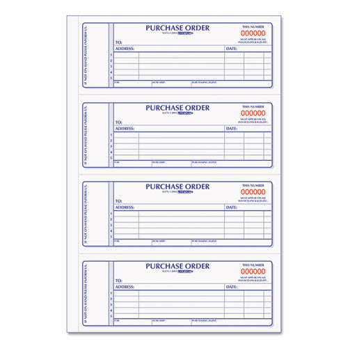 Purchase Order Book, 5 Lines, Two-Part Carbonless, 7 x 2.75, 4 Forms/Sheet, 400 Forms Total-(RED1L176)