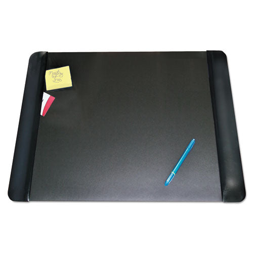 Executive Desk Pad with Antimicrobial Protection, Leather-Like Side Panels, 24 x 19, Black-(AOP413841)