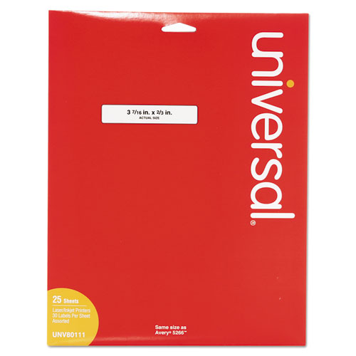 Self-Adhesive Permanent File Folder Labels, 0.66 x 3.44, White with Assorted Color Borders, 30/Sheet, 25 Sheets/Pack-(UNV80111)