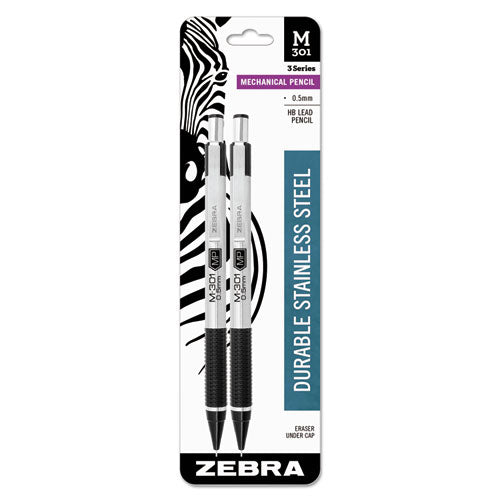 M-301 Mechanical Pencil, 0.5 mm, HB (#2.5), Black Lead, Steel/Black Accents Barrel, 2/Pack-(ZEB54012)