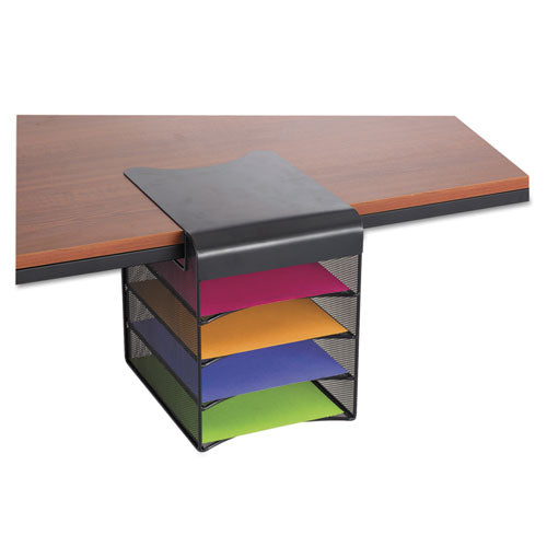 Onyx Hanging Organizer, Solid Top Horizontal, 4 Compartments, Steel Mesh, 12.33 x 12 x 10, Black-(SAF3242BL)
