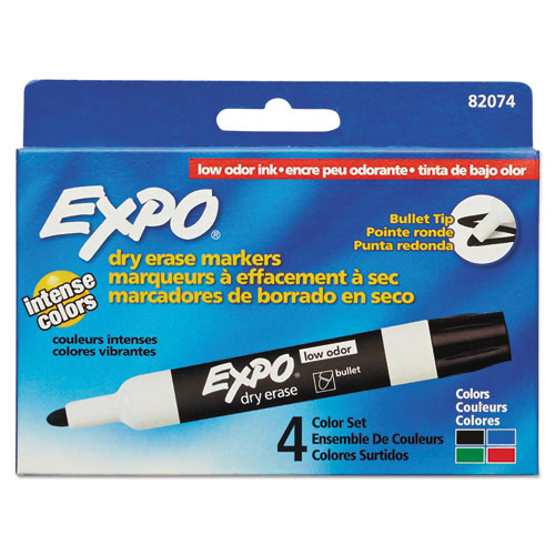 Low-Odor Dry-Erase Marker, Medium Bullet Tip, Assorted Colors, 4/Set-(SAN82074)