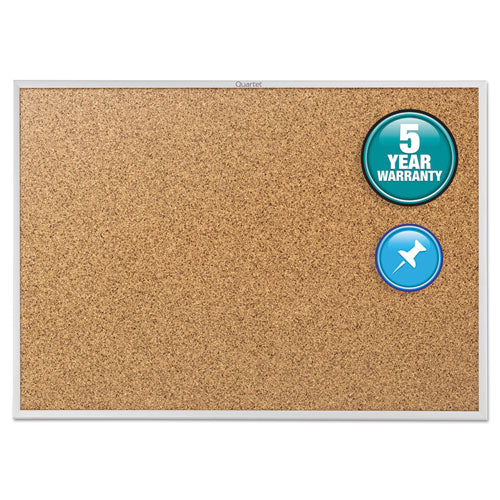 Classic Series Cork Bulletin Board, 24 x 18, Natural Surface, Silver Aluminum Frame-(QRT2301)