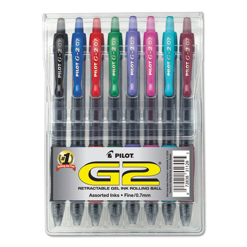G2 Premium Gel Pen, Retractable, Fine 0.7 mm, Assorted Ink and Barrel Colors, 8/Pack-(PIL31128)