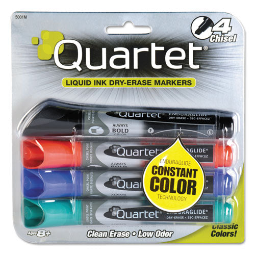 EnduraGlide Dry Erase Marker, Broad Chisel Tip, Assorted Colors, 4/Set-(QRT5001M)