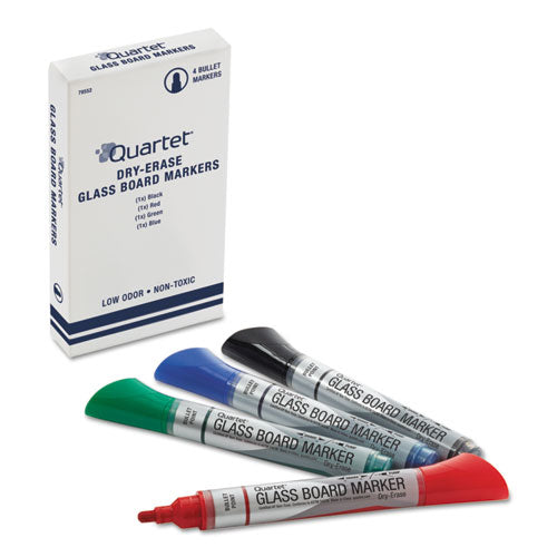 Premium Glass Board Dry Erase Marker, Broad Bullet Tip, Assorted Colors, 4/Pack-(QRT79552)