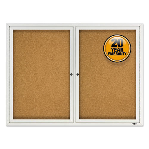 Enclosed Cork Bulletin Board, Cork/Fiberboard, 48 x 36, Silver Aluminum Frame-(QRT2124)