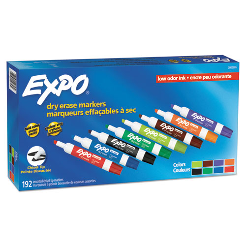 Low-Odor Dry Erase Marker Office Value Pack, Broad Chisel Tip, Assorted Colors, 192/Pack-(SAN2003995)
