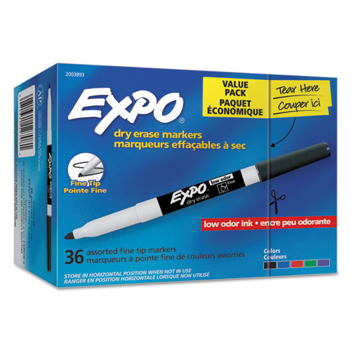 Low-Odor Dry Erase Marker Office Value Pack, Fine Bullet Tip, Assorted Colors, 36/Pack-(SAN2003893)