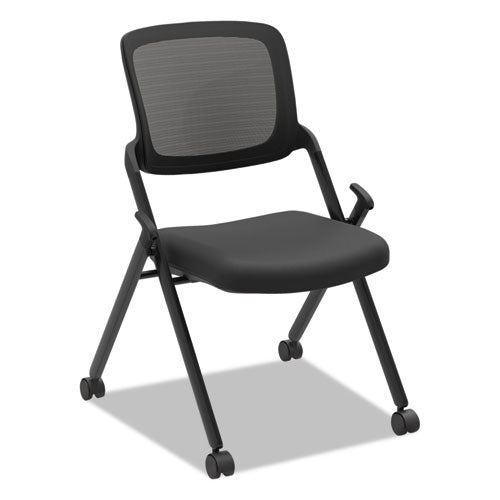VL304 Mesh Back Nesting Chair, Supports Up to 250 lb, 19" Seat Height, Black Seat, Black Back, Black Base-(BSXVL304BLK)