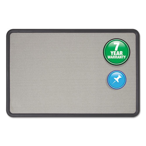 Contour Fabric Bulletin Board, 36 x 24, Gray Surface, Black Plastic Frame-(QRT7693G)