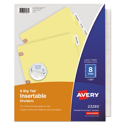 Insertable Big Tab Dividers, 8-Tab, Double-Sided Gold Edge Reinforcing, 11 x 8.5, Buff, Clear Tabs, 1 Set-(AVE23285)