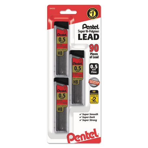 Super Hi-Polymer Lead Refills, 0.5 mm, HB, Black, 30/Tube, 3 Tubes/Pack-(PENC25BPHB3K6)