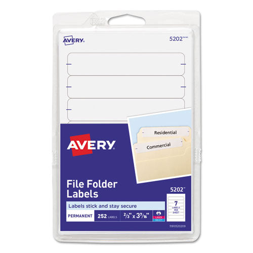 Printable 4" x 6" - Permanent File Folder Labels, 0.69 x 3.44, White, 7/Sheet, 36 Sheets/Pack, (5202)-(AVE05202)