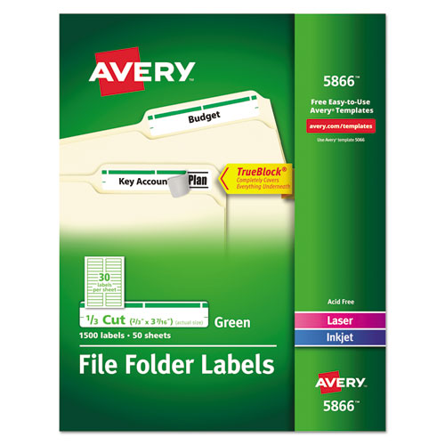 Permanent TrueBlock File Folder Labels with Sure Feed Technology, 0.66 x 3.44, White, 30/Sheet, 50 Sheets/Box-(AVE5866)