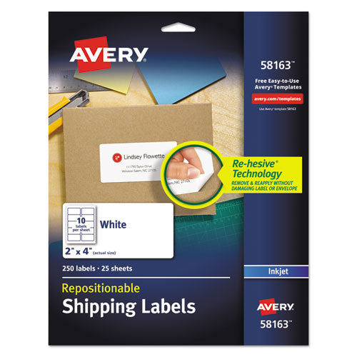 Repositionable Address Labels w/Sure Feed, Inkjet/Laser, 2 x 4, White, 250/Box-(AVE58163)