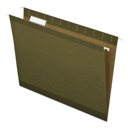 Reinforced Hanging File Folders with Printable Tab Inserts, Letter Size, 1/5-Cut Tabs, Standard Green, 25/Box-(PFX415215)