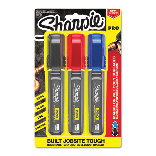 Pro Permanent Marker, Broad Chisel Tip, Assorted Colors, 3/Pack-(SAN2018335)