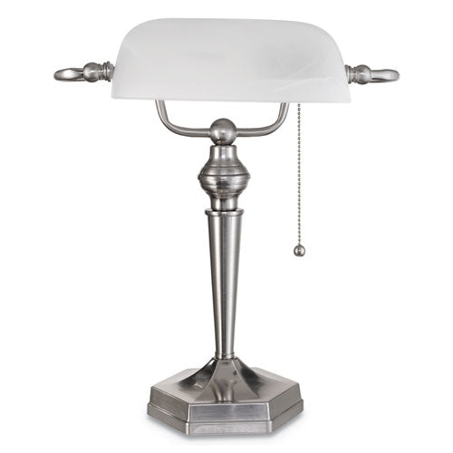 Bankers Lamp, Post Neck, 10w x 13.38d x 16h, Brushed Nickel-(ALELMP538BN)