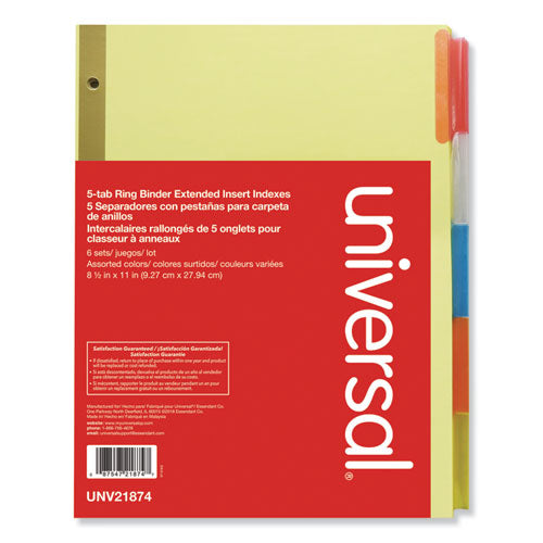 Deluxe Extended Insertable Tab Indexes, 5-Tab, 11 x 8.5, Buff, Assorted Tabs, 6 Sets-(UNV21874)