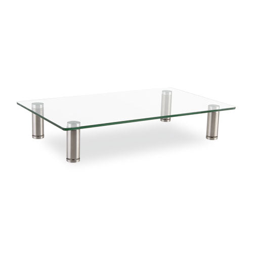 Adjustable Tempered Glass Monitor Riser, 15.75" x 9.5" x 3" to 3.5", Clear/Silver, Supports 44 lbs-(IVR55020)