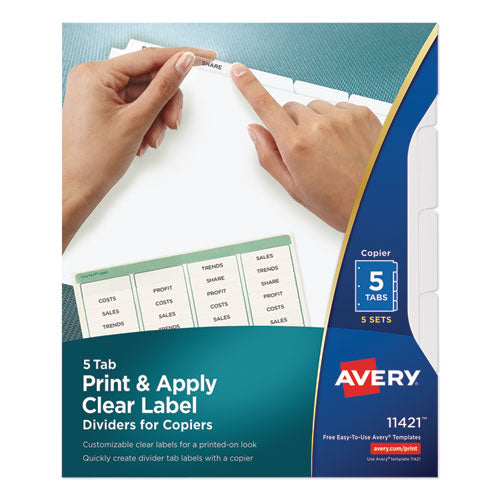 Print and Apply Index Maker Clear Label Dividers, Copiers, 5-Tab, 11 x 8.5, White, 5 Sets-(AVE11421)