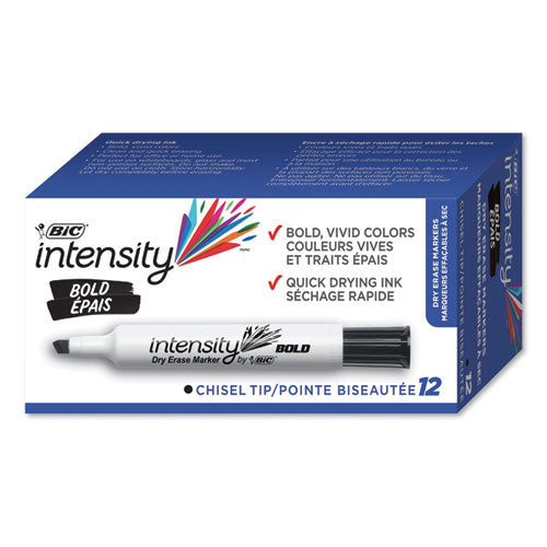Intensity Bold Tank-Style Dry Erase Marker, Broad Chisel Tip, Black, Dozen-(BICDEC11BK)