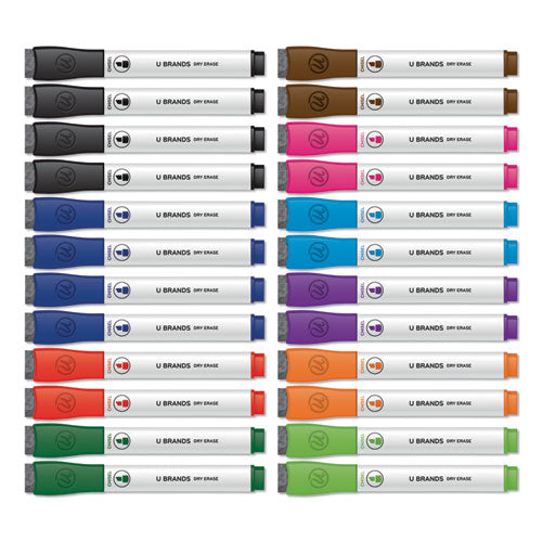 Chisel Tip Low-Odor Dry-Erase Markers with Erasers, Broad Chisel Tip, Assorted Colors, 24/Pack-(UBR2929U0012)