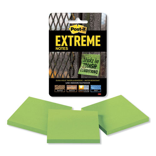 Water-Resistant Self-Stick Notes, 3" x 3", Green, 45 Sheets/Pad, 3 Pads/Pack-(MMMXTRM333TRYGN)
