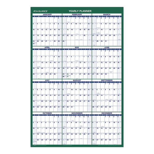 Vertical Erasable Wall Planner, 24 x 36, White/Green Sheets, 12-Month (Jan to Dec): 2023-(AAGPM21028)