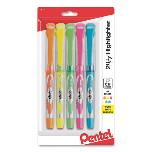 24/7 Highlighters, Assorted Ink Colors, Chisel Tip, Assorted Barrel Colors, 5/Set-(PENSL12BP5M)