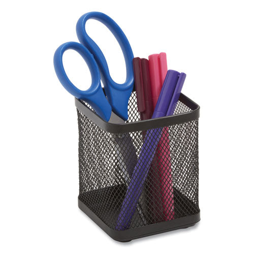 Wire Mesh Pencil Holder, 3.46 x 3.46 x 4.33, Black-(TUD24402480)