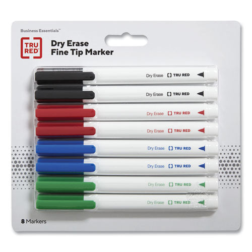 Dry Erase Marker, Pen-Style, Fine Bullet Tip, Four Assorted Colors, 8/Pack-(TUD24376597)