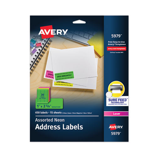 High-Visibility Permanent Laser ID Labels, 1 x 2.63, Asst. Neon, 450/Pack-(AVE5979)