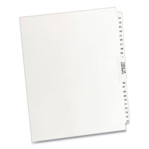Preprinted Legal Exhibit Side Tab Index Dividers, Avery Style, 26-Tab, 51 to 75, 11 x 8.5, White, 1 Set-(AVE11396)
