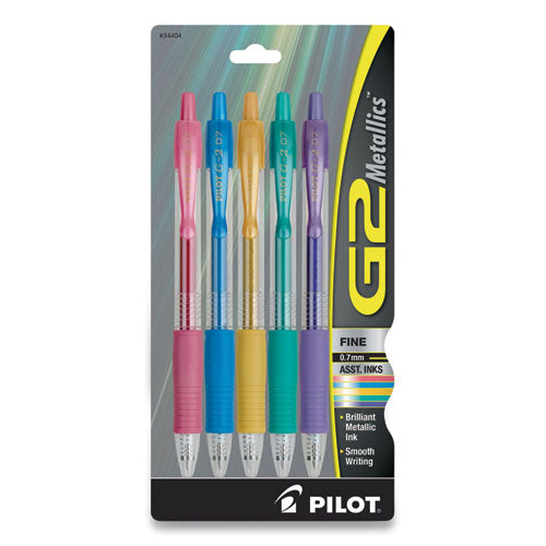 G2 Metallics Gel Pen, Retractable, Fine 0.7 mm, Assorted Ink and Barrel Colors, 5/Pack-(PIL34404)