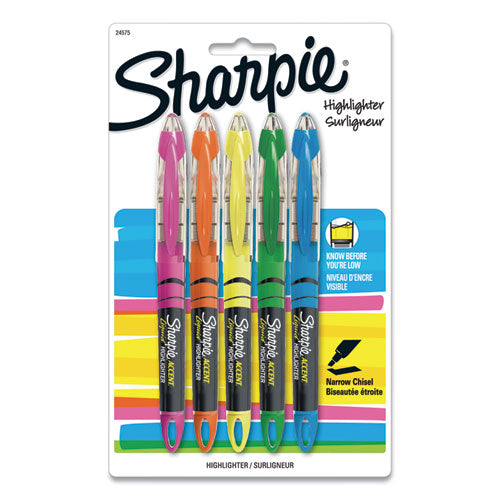 Liquid Pen Style Highlighters, Assorted Ink Colors, Chisel Tip, Assorted Barrel Colors, 5/Set-(SAN24575PP)