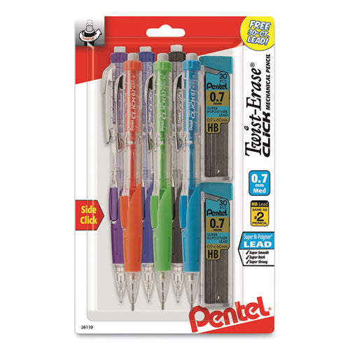 Twist-Erase CLICK Mechanical Pencil, 0.7 mm, HB (#2.5), Black Lead, Assorted Barrel Colors, 6/Pack-(PENPD277TLBPS6M)