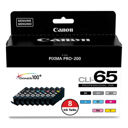 4215C007 (CLI-65) Ink, Black/Cyan/Gray/Light Gray/Magenta/Photo Cyan/Photo Magenta/Yellow, 8/Pack-(CNM4215C007)