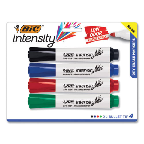Intensity Bold Tank-Style Dry Erase Marker, Extra-Broad Bullet Tip, Assorted Colors, 4/Set-(BICGDEMP41ASST)