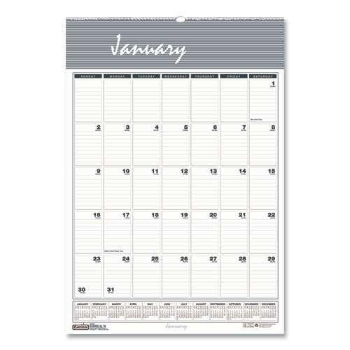 Bar Harbor Recycled Wirebound Monthly Wall Calendar, 8.5 x 11, White/Blue/Gray Sheets, 12-Month (Jan-Dec): 2023-(HOD331HD)
