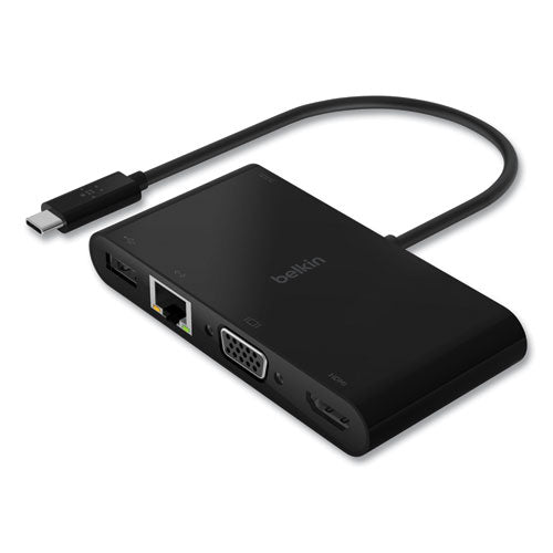 USB-C Multimedia + Charge Adapter, 4K HDMI/USB-A/USB-C/VGA, 4.9 ft, Black-(BLKAVC004BKBL)