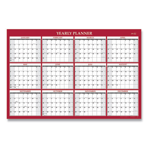 Classic Red Laminated Erasable Wall Calendar, Classic Red Artwork, 48 x 32, White/Red/Gray Sheets, 12-Month (Jan-Dec): 2023-(BLS100034)