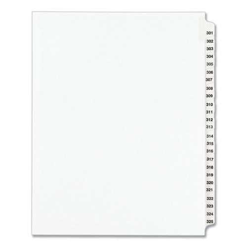 Preprinted Legal Exhibit Side Tab Index Dividers, Avery Style, 25-Tab, 301 to 325, 11 x 8.5, White, 1 Set, (1342)-(AVE01342)