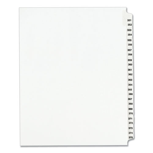 Preprinted Legal Exhibit Side Tab Index Dividers, Avery Style, 25-Tab, 351 to 375, 11 x 8.5, White, 1 Set, (1344)-(AVE01344)