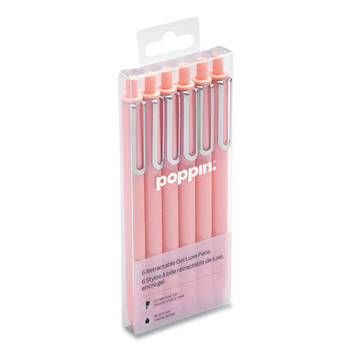 Luxe Gel Pen, Retractable, Fine 0.7 mm, Black Ink, Blush Barrel, 6/Pack-(PPJ104448US)